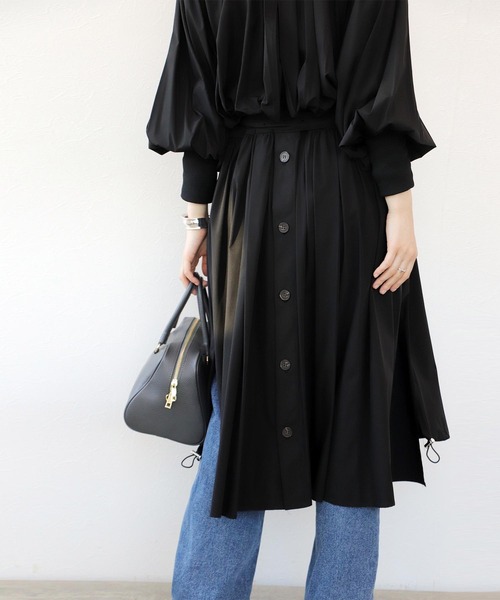 Jines（ジネス） コート アウター ストレッチクロス ギャザーロング