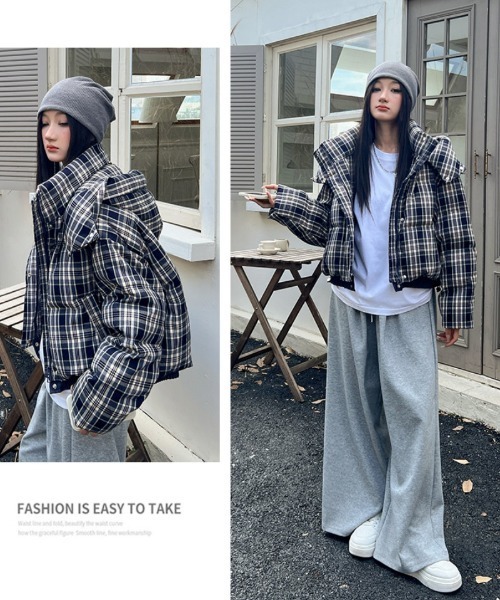 ダウンコート ダウンジャケット チェック柄エコダウンジャケット