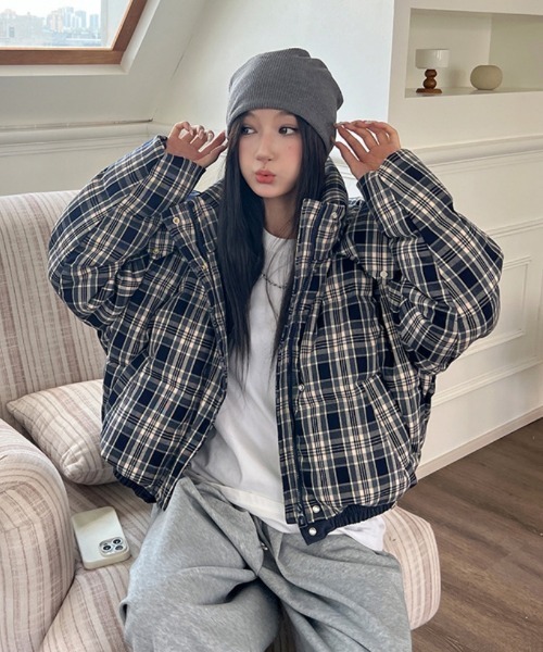 ダウンコート ダウンジャケット チェック柄エコダウンジャケット