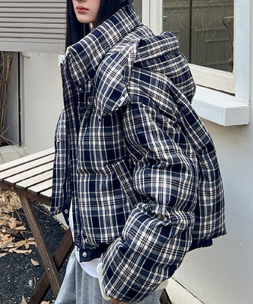 ダウンコート ダウンジャケット チェック柄エコダウンジャケット