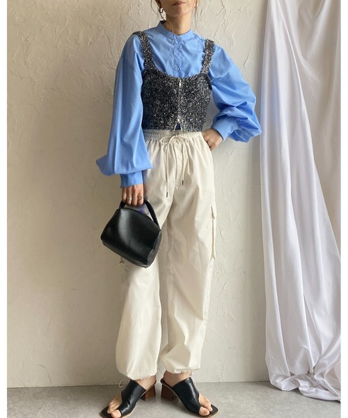 She's Closet ベスト ジレ ダブルジップアップショート丈グリッター