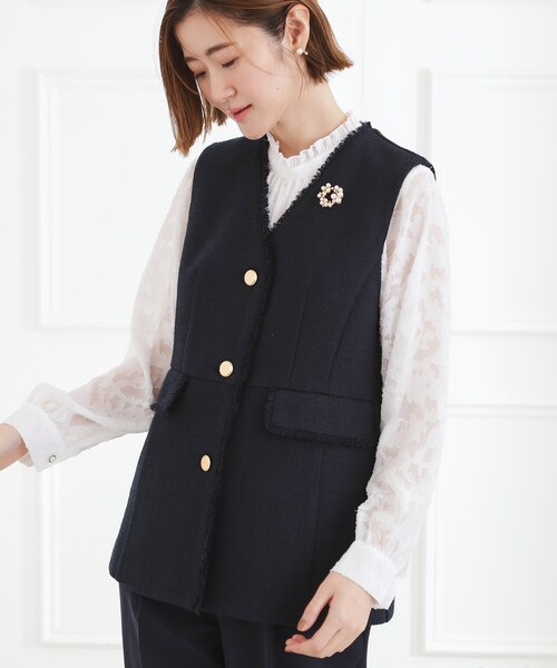 grove（グローブ） ベスト ジレ 「手洗いOK」ツイードペプラムジレ