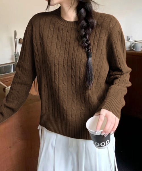 COCOMOMO ニット セーター ケーブル柄で秋冬ムードアップ ケーブル