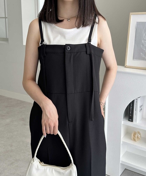 GeeRA（ジーラ） サロペット オーバーオール とろみ素材ワンボタンベア