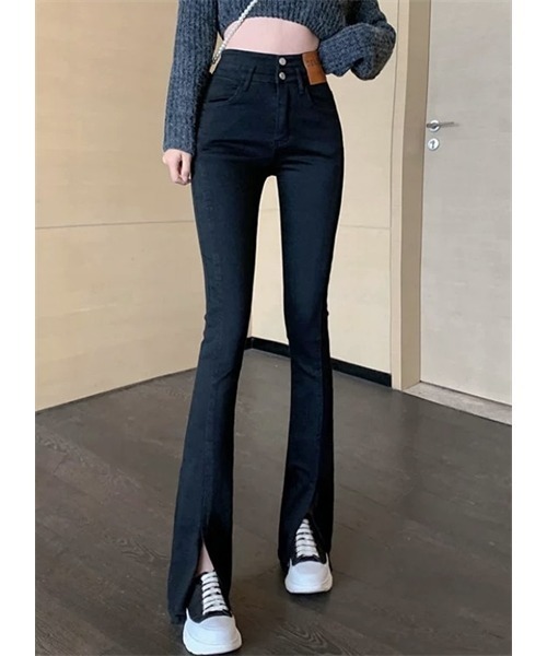 FREE STYLISTS ジーンズ デニム デニムパンツ 美脚ハイウエスト 裾