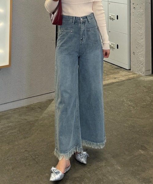 efill ジーンズ デニム デニムパンツ 裾 フリンジ デニムパンツ