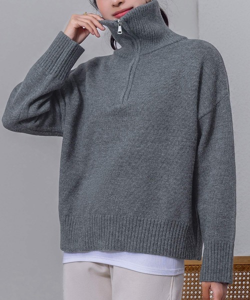 DAY CLOSET ニット セーター レディース 長袖2WAYハーフジップ