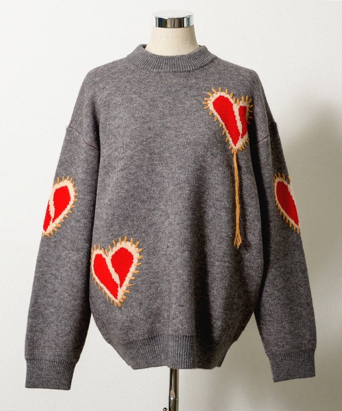 Revo. セーター ニット ブロークン ハート ステッチデザイン ルーズ