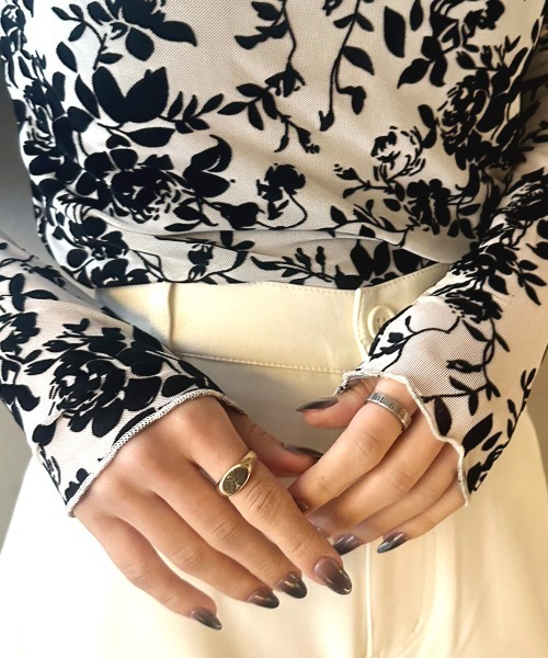 SEN TOKYO tシャツ 花柄 ハイネック シアー プルオーバー レディース