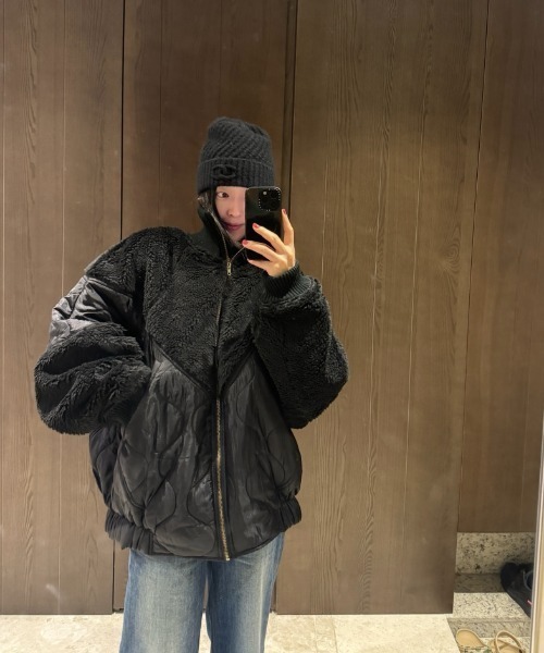 FAVORITO ブルゾン アウター 中綿異素材切り替えブルゾン レディース