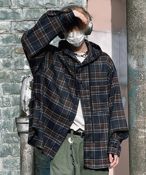 FreeZone パーカー チェック柄フード付きシャツ メンズ レディース