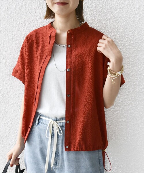 SHIPS（シップス） ブラウス シャツ 「手洗い可能」サッカー 裾