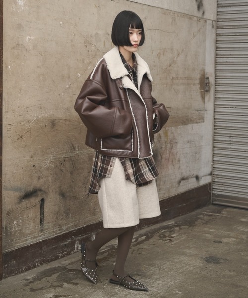 AIC. ムートンコート ボアコート 2wayフェイクレザームートン