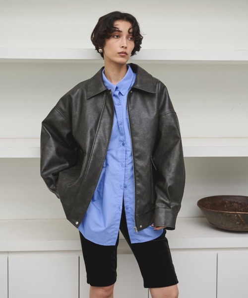 AIC. ブルゾン アウター クラッシュレザーカバーオールジャケット