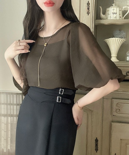 Meiru ブラウス シャツ シアーレイヤードトップス「キャミソールセット