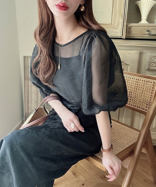 Meiru ブラウス シャツ シアーレイヤードトップス「キャミソールセット