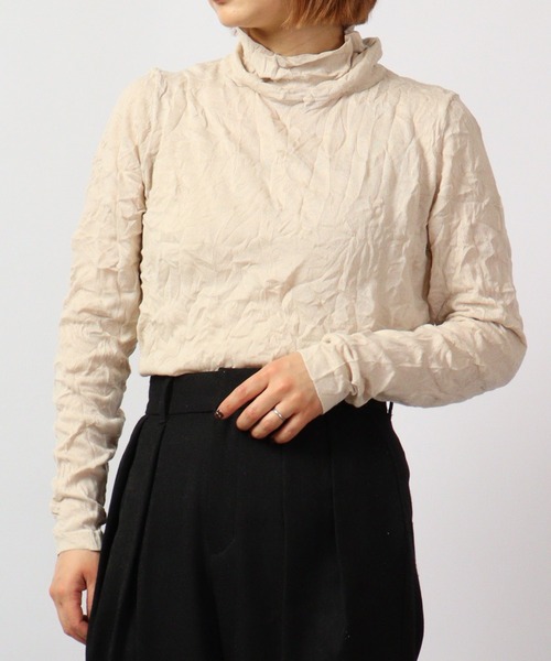 ニット セーター BRODIAEA シワ加工ニット ボトルネック レディース