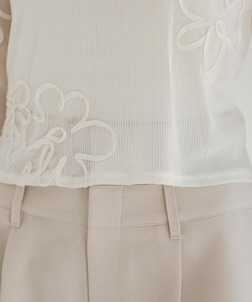 Kastane（カスタネ） tシャツ フラワーコード刺繍シアーTOPS