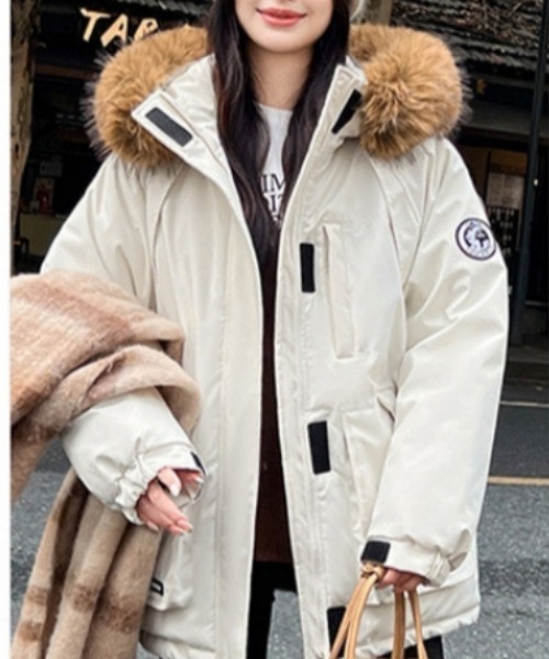 ダウンコート ダウンジャケット フェイクファーフード付き スタンド