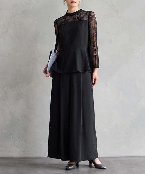 AIMER（エメ） パンツドレス レーススリーブペプラムブラウス×ワイド