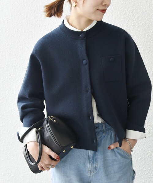 SHIPS any カーディガン any:「手洗い可能」ミラノリブ ノーカラー