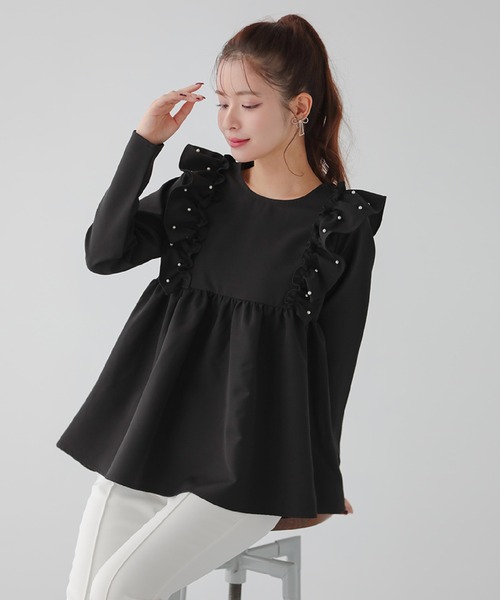 Fit more（フィットモア） tシャツ ショルダーパールフリルペプラム