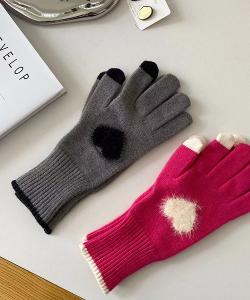 aimoha（アイモハ） 手袋 バイカラーハートファーグローブ (AW