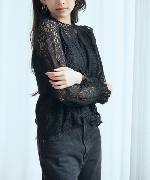 SEU tシャツ 総レースレディトップス 長袖レースブラウス オフィス