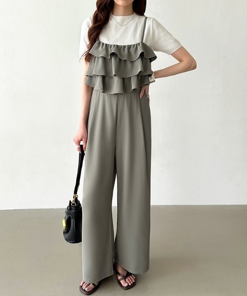 COCOMOMO サロペット オーバーオール スラっと美シルエット。 フリル