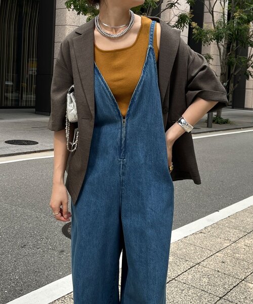 DouDou（ドゥドゥ） オールインワン 細紐デニムフロントジップ