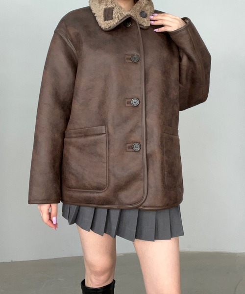 ムートンコート ボアコート 合皮パイピング ムートンジャケット