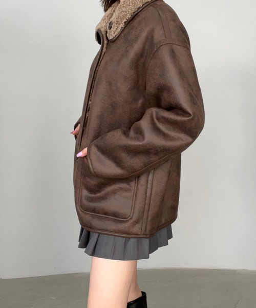 ムートンコート ボアコート 合皮パイピング ムートンジャケット