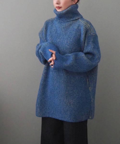 ニット セーター mix color high neck knit /バイカラー ビッグ