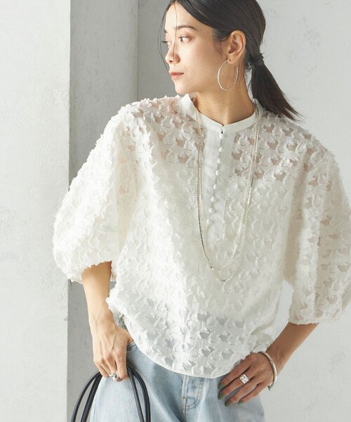 SHIPS（シップス） ブラウス シャツ 「手洗い可能」幾何柄 カット ジャ