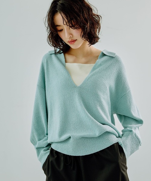 LEPSIM（レプシィム） ニット セーター 9ゲージ深Vポロプルオーバー