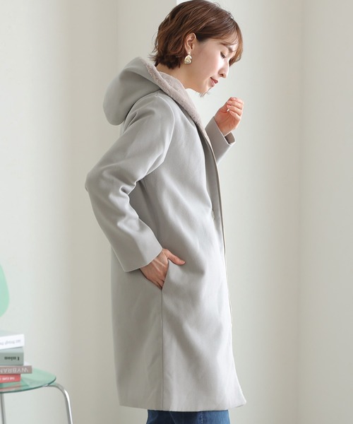 ElegChic ダッフルコート コート フェイクファーフードジップアップ