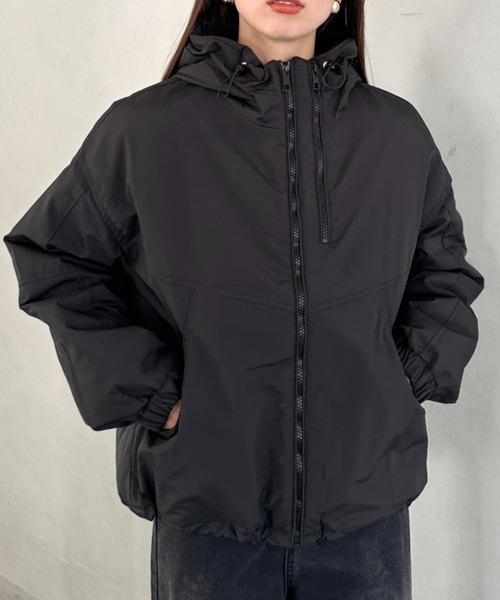 ブルゾン アウター フード付きマウンテンパーカー 裏地キルティング