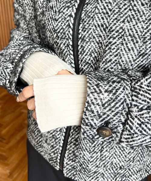 moment+ ブルゾン アウター フェイクウールヘリンボーン2WAYカラー