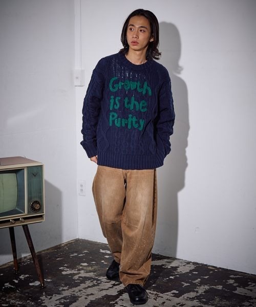 PBLIM ニット セーター 「UNISEX」ケーブルテガキロゴプルオーバー