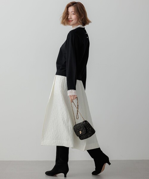 ニット セーター 「洗える」ヴィスコースストレッチ レースコンビ