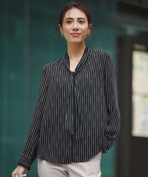 ICB（アイシービー） ブラウス シャツ BackSatinAmunzen 配色ボウタイ