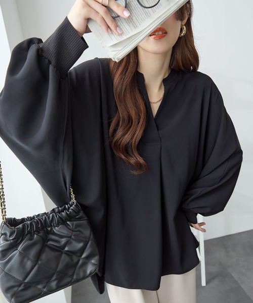 ブラウス シャツ リブカフススキッパーブラウス レディース : ZOZOTOWN