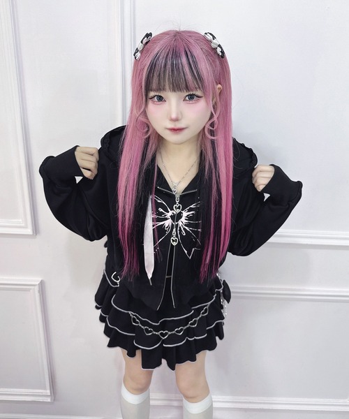 Magia Charm（マギアチャーム） パーカー リボンプリント レースジップ