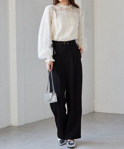 RANAN（ラナン） ブラウス シャツ チュールドッキングフラワーレース