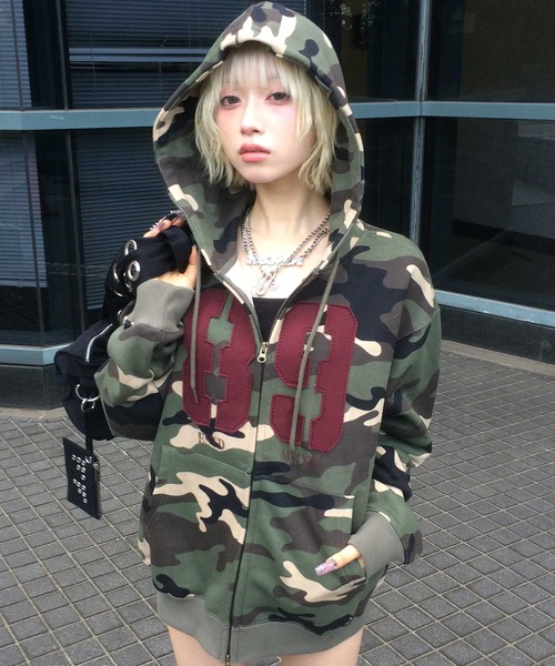 MAHAGRID（マハグリッド） パーカー CAMO APPLIQUE ZIP UP HOODIE/迷彩