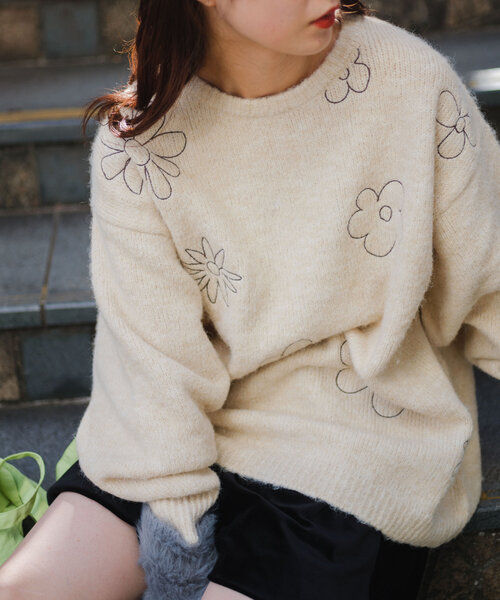 Kastane（カスタネ） ニット セーター SIXSENCE フラワー刺繍ニット