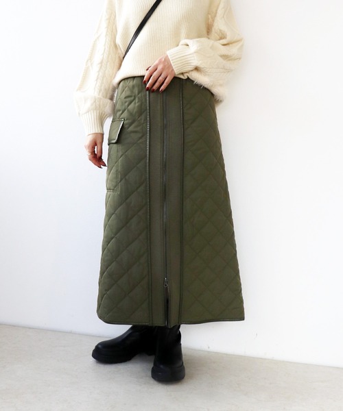 Jines（ジネス） スカート キルティングフロントジップスカート