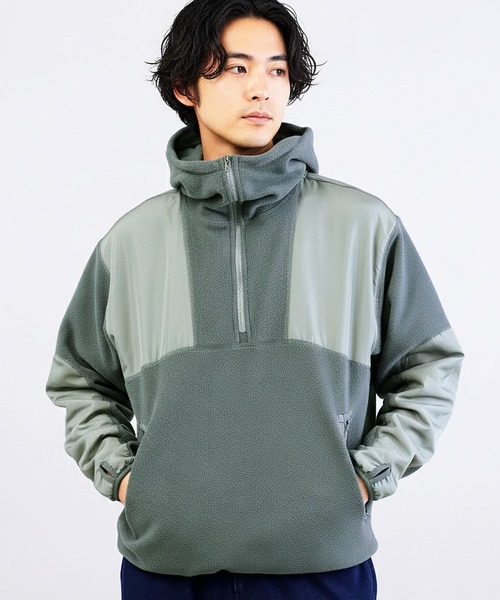 JIGGYS SHOP（ジギーズショップ） パーカー フリース×タフタ切替ハーフ