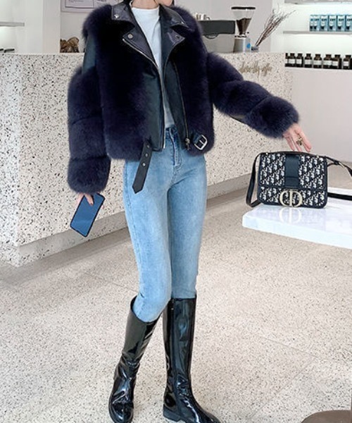 deux amour レザージャケット ライダース ファー切り替え合皮