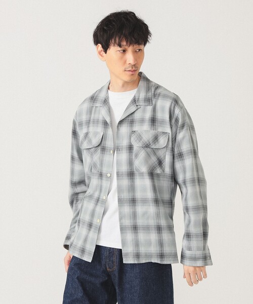 BEAMS（ビームス） シャツ オンブレチェック オープンカラー シャツ